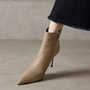 【预售5天】秋冬季新款靴子尖头细跟压花羊皮时装靴简约百搭短靴女FDJ&YC-332 商品缩略图0