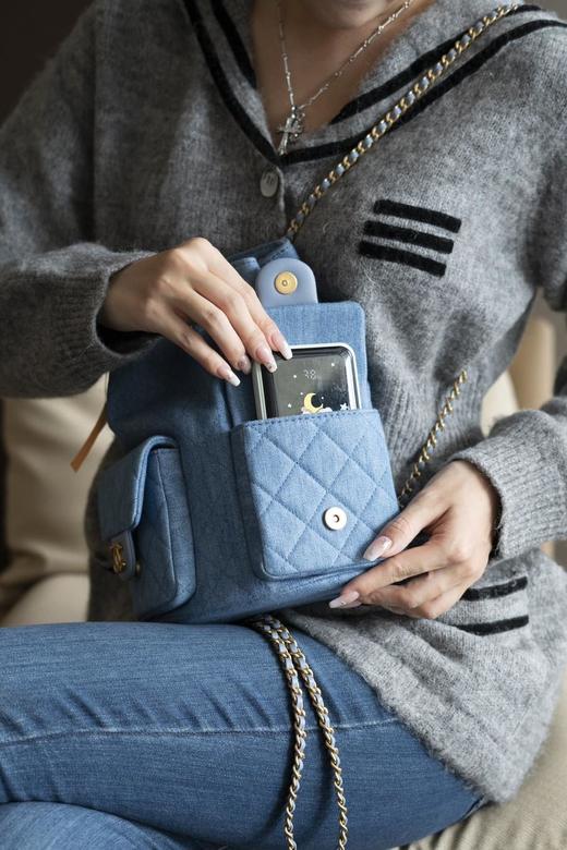 香奈儿25C早春度假系列丹宁牛仔双肩背包肩带依然皮穿链风格（HH） 商品图11