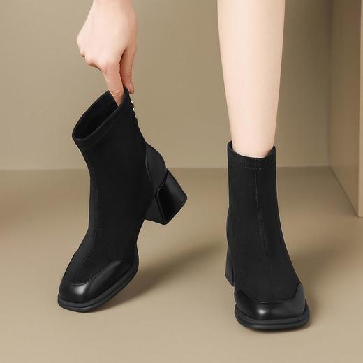 ZHR则则时尚气质厚底增高短靴时装靴子2024新款百搭通勤优雅女鞋 商品图3