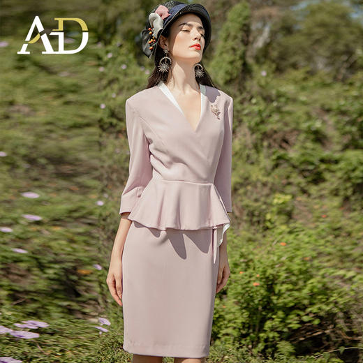 AD洋气紫色连衣裙女时尚职业装气质女神范西装套装高端前台工作服 商品图2