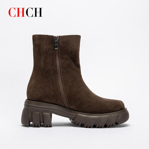CHCH加绒短靴2024秋冬新品拉链粗跟时尚女靴短靴马丁靴CN2B7031 商品图7