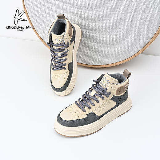 经典鲨2024年冬季新款时尚男士拼色加绒保暖高帮休闲鞋棉鞋KF03-D55091 商品图1