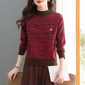 CC-101-98979半高领厚款毛衣女秋冬2024新款拼色羊毛针织衫内搭慵懒打底衫上衣