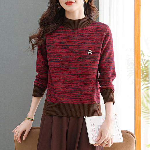 CC-101-98979半高领厚款毛衣女秋冬2024新款拼色羊毛针织衫内搭慵懒打底衫上衣 商品图0