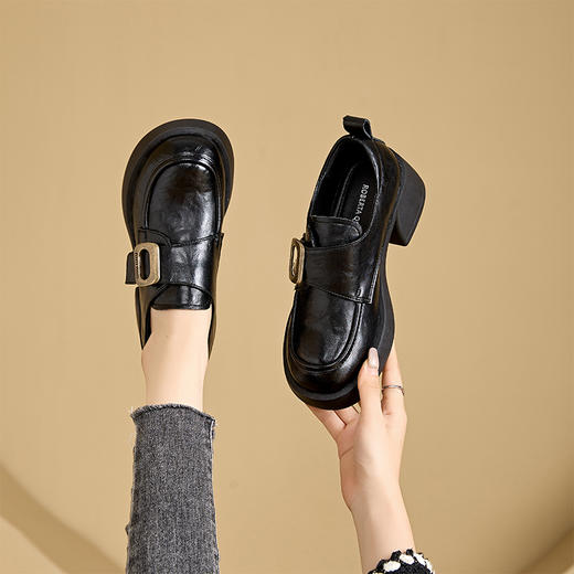 雀说 真皮乐福鞋女韩版厚底魔术贴小皮鞋女搭扣休闲小单鞋女 商品图1