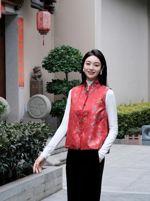 盛唐牡丹| 鹊笑鸠舞宋锦双面穿夹棉马甲 商品图2