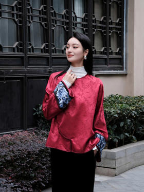 盛唐牡丹| 丝毛三蓝手推绣挽袖上衣（红色机绣）