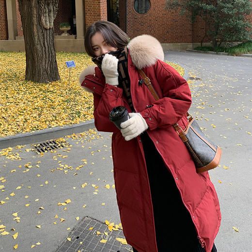 百媚生 棉服女中长款过膝连帽加厚保暖棉衣外套6603 商品图2