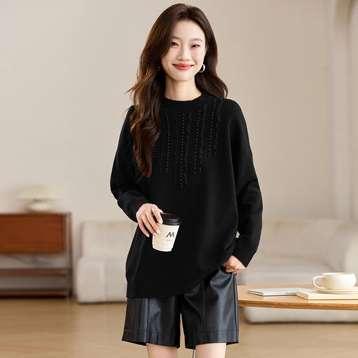 CC-J6618慵懒风钉珠中领毛衣女秋冬2024新款洋气内搭套头打底衫针织上衣 商品图2