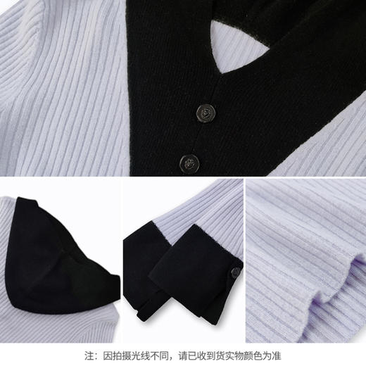 【商场同款】CNK4055雾紫色“气质减龄毛衫” 拼色设计营造层次感 H廓形包容显瘦  连帽V领松弛时尚  绵羊毛纱线舒适亲肤毛衣 商品图8