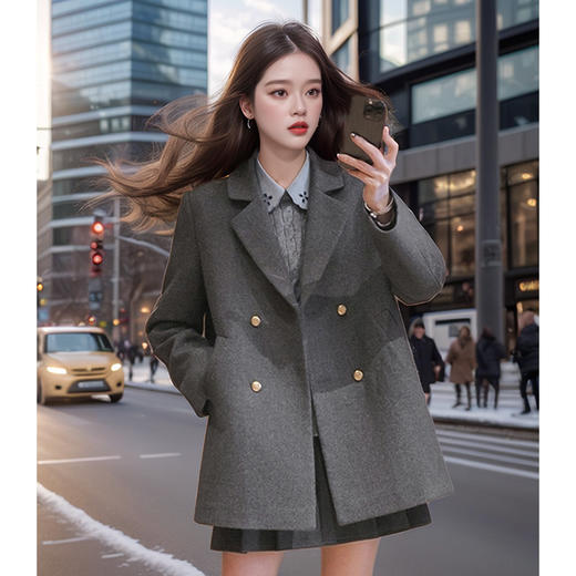 奢姿2024年冬季新款大码女装洋气西装领上衣胖妹妹休闲夹棉外套 商品图1