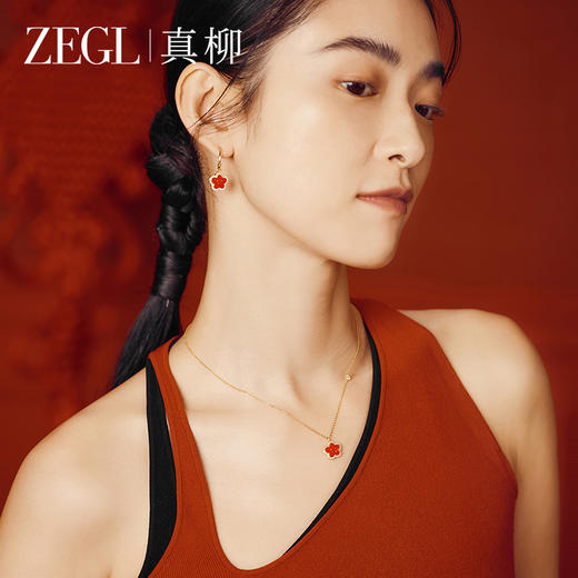 ZEGL真柳设计师小红花系列红色耳环女耳钉耳坠秋冬花朵本命年耳饰 商品图4