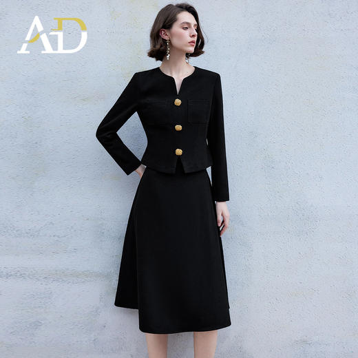 AD高级感小V领西装套装裙女2024新款短外套收腰西服裙子两件套秋 商品图1