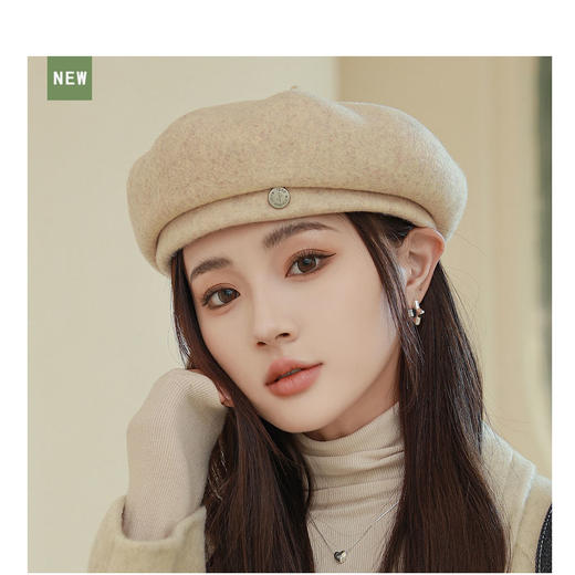 雀说 轻奢高档羊毛八角贝雷帽子显脸小画家帽M2637 商品图7