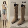 ZHR则则绒面尖头长筒靴女2024冬新款薄绒保暖骑士靴软底V口堆堆靴 商品缩略图0