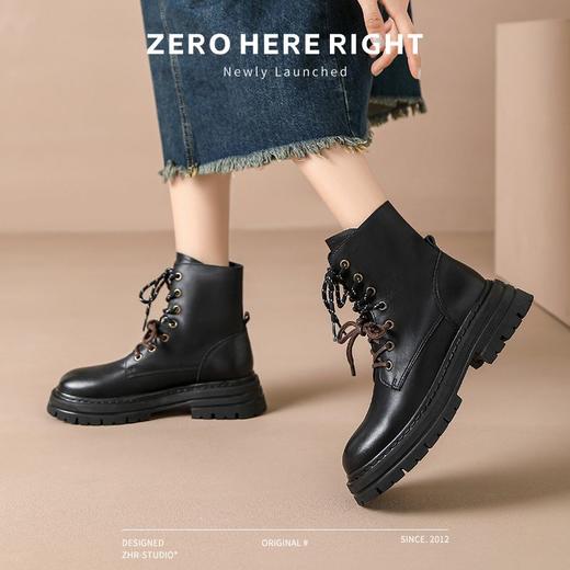 ZHR则则厚底增高马丁靴女2024秋季新款显瘦单靴百搭复古休闲短靴 商品图0