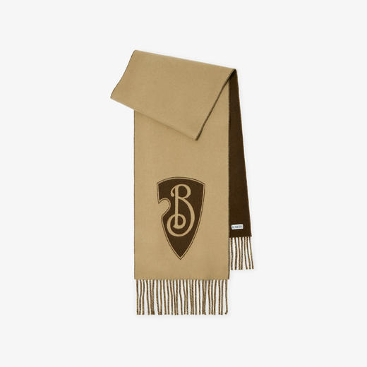 BURBERRY 巴宝莉 男女通用 B 字型盾牌图案 Brewed Protein™羊毛混纺围巾 驼色 8100031 B9719 商品图0