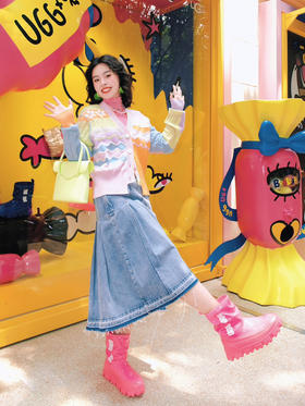 彩色趣味羊绒V领开衫