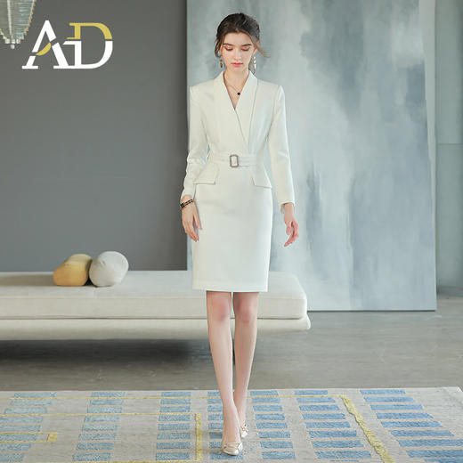 AD高级感白色连衣裙女职业套装裙主持人面试正装气质收腰西装裙子 商品图1