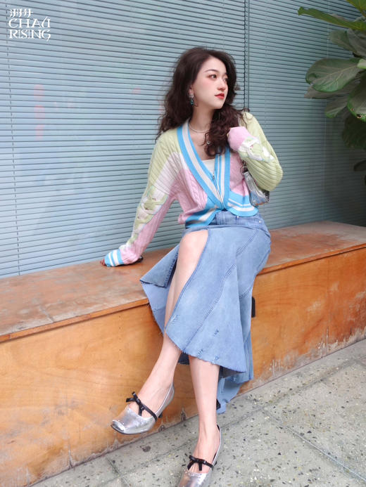 撞色拉链羊绒开衫 商品图1