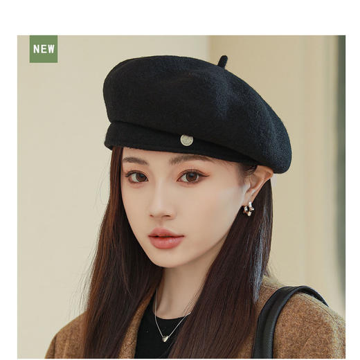雀说 轻奢高档羊毛八角贝雷帽子显脸小画家帽M2637 商品图5