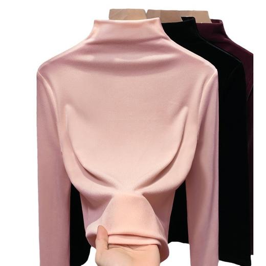 百媚生 金丝绒半高领上衣女长袖打底衫J4D2671 商品图4