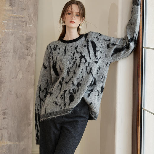 罗衣轻奢40.2%绵羊毛宽松毛衣2024冬季新款慵懒马海毛针织衫08924 商品图1