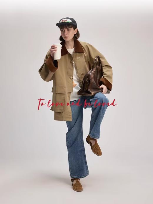 shyshystill/shy202403039/特别飞机扣拼色立体感廓形短风衣 商品图1