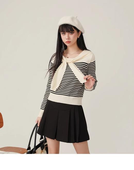 <曾小咸推荐>假两件披肩针织毛衣撞色条纹 商品图0