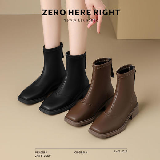 ZHR则则时尚百搭小短靴加绒后拉链瘦瘦靴洋气女靴马丁靴保暖靴子 商品图9