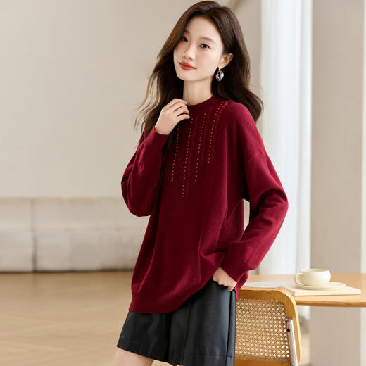 CC-J6618慵懒风钉珠中领毛衣女秋冬2024新款洋气内搭套头打底衫针织上衣 商品图0