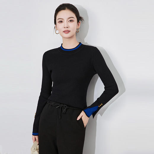 【高货wl】全新升级【铂金会员174/天猫229/差价55】(01641) 洛诗琳时尚休闲圆领撞色显瘦长袖打底上衣假两件针织衫 商品图2