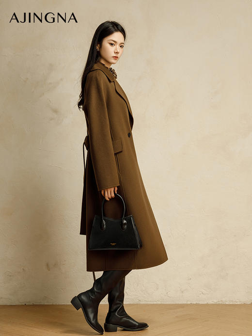 【商场同款】阿菁娜2024冬季新款简约双排两粒扣宽松轮廓大衣A30D211019 商品图2