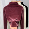 百媚生 金丝绒半高领上衣女长袖打底衫J4D2671 商品缩略图0