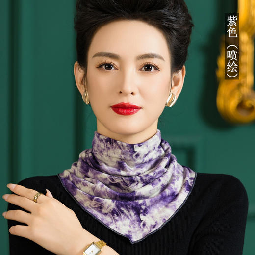羊毛三角巾暗扣围巾，印花针织百搭套头脖套护颈围脖WY-1152 商品图2