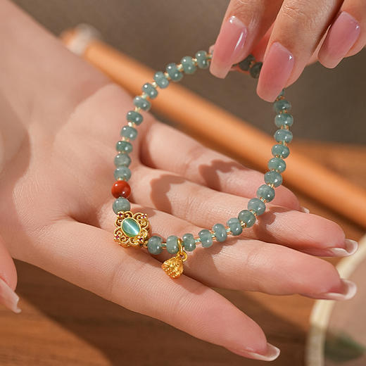 敦煌【宝相·蓝水翡翠莲蓬手串】中式国风手串配饰 敦煌福泽小众轻奢手串 商品图4