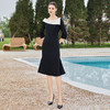 AD阔太太洋气高贵连衣裙女一字领法式赫本风小黑裙修身包臀鱼尾裙 商品缩略图2