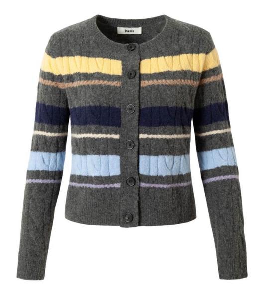 heris/H44104a/H44104b/多巴胺条纹麻花肌理 圆领羊毛针织开衫 商品图1