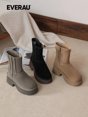 EVERAU潮酷【人鱼跟】厚底增高显瘦靴筒内里羊毛女士秋冬雪地靴UEA3015