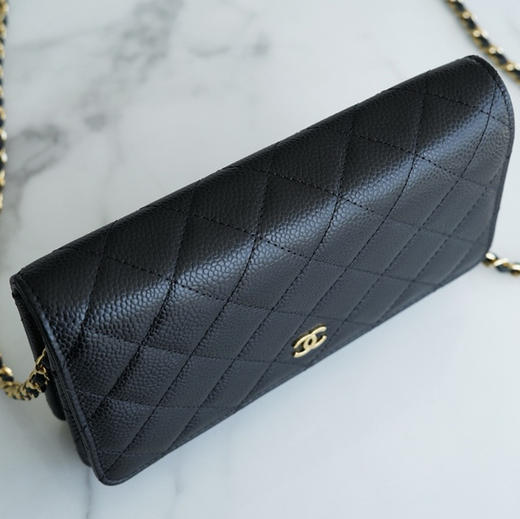 CHANEL香奈儿 WOC 链条肩带 颗粒压花牛皮 发财包口盖包麻将包斜挎包 女款 黑色（HH） 商品图3