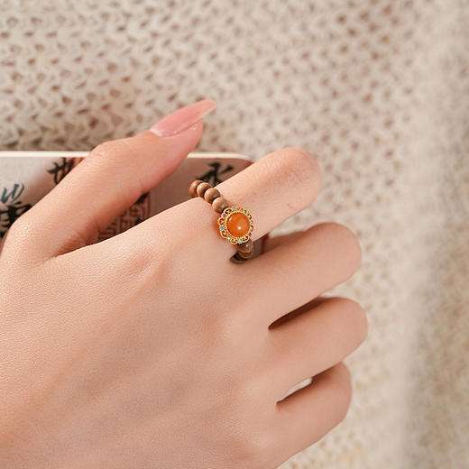 【吉星·蜜蜡老山檀戒指】中式国风手串配饰 敦煌福泽小众轻奢戒指 商品图3