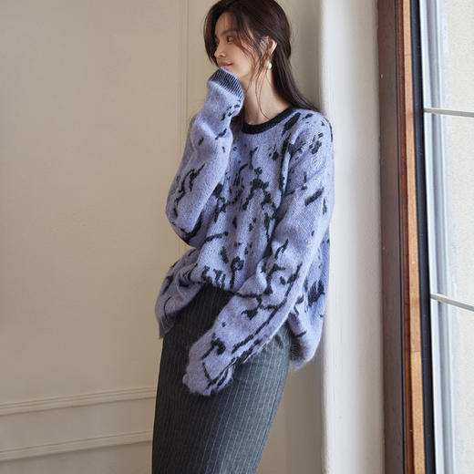 罗衣轻奢40.2%绵羊毛宽松毛衣2024冬季新款慵懒马海毛针织衫08924 商品图2