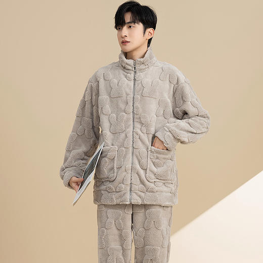 【限时特价】男士秋冬季立领拉链加厚珊瑚绒家居服套装 商品图9