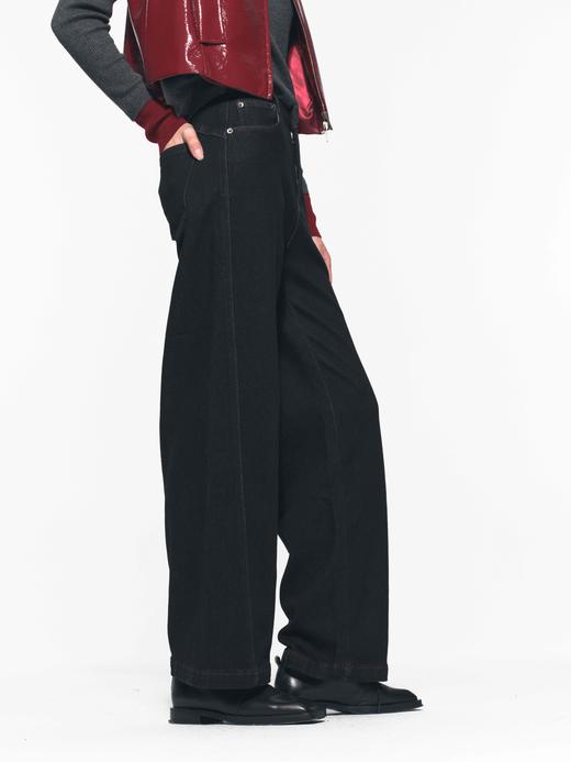 普洗蓝植绒直筒裤 商品图1