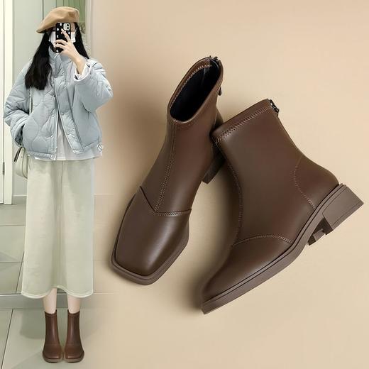 ZHR则则时尚百搭小短靴加绒后拉链瘦瘦靴洋气女靴马丁靴保暖靴子 商品图1