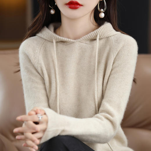 秋冬新款连帽卫衣女羊毛针织衫外穿女士上衣宽松毛衣外套女装 商品图4