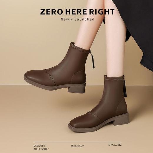 ZHR则则时尚百搭小短靴加绒后拉链瘦瘦靴洋气女靴马丁靴保暖靴子 商品图7