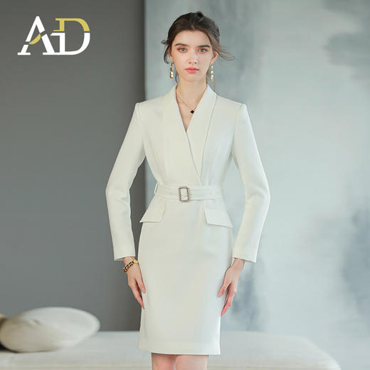 AD高级感白色连衣裙女职业套装裙主持人面试正装气质收腰西装裙子 商品图3