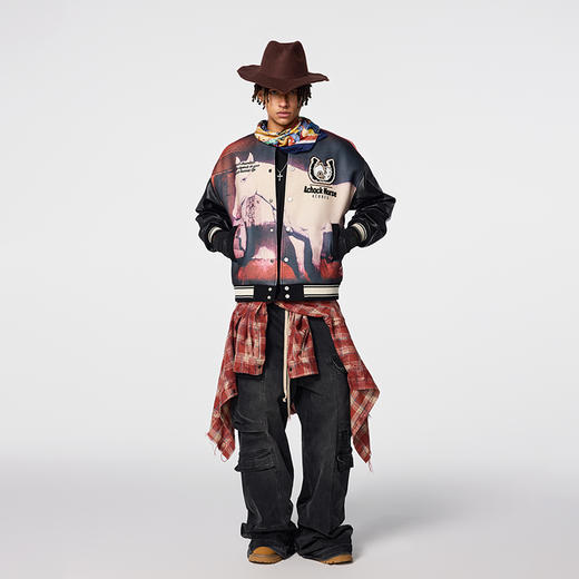 【Achock官方店】美式复古西部牛仔印花夹克男女新款潮牌棒球服 商品图2