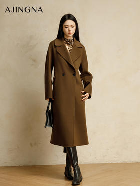 【商场同款】阿菁娜2024冬季新款简约双排两粒扣宽松轮廓大衣A30D211019